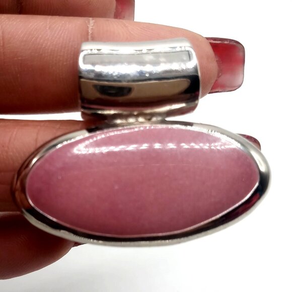 Vintage Clip-On Earrings Pendant Set Silver Tone Metal Purplish Pink Acrylic New - Picture 3 of 10